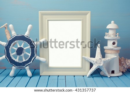 Poster mock up template with summer home interior decorations