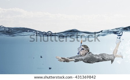 Businesswoman diver in mask