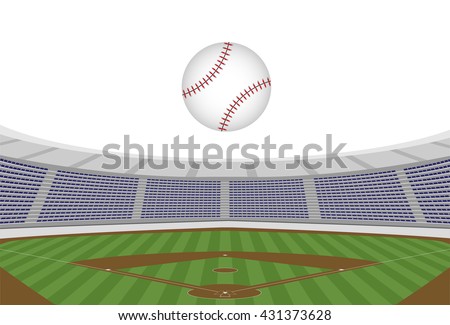 baseball stadium with flying ball , white background vector