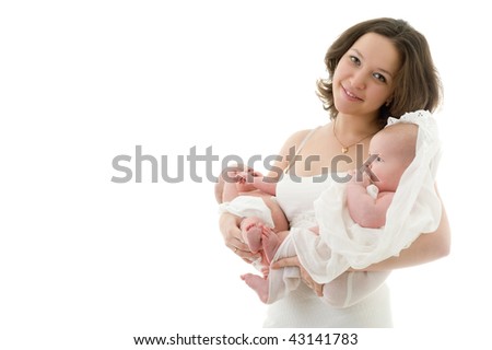 Picture of happy mother with two baby, girl and boy