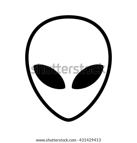 Extraterrestrial alien face or head symbol line art vector icon for apps and websites Royalty-Free Stock Photo #431429413