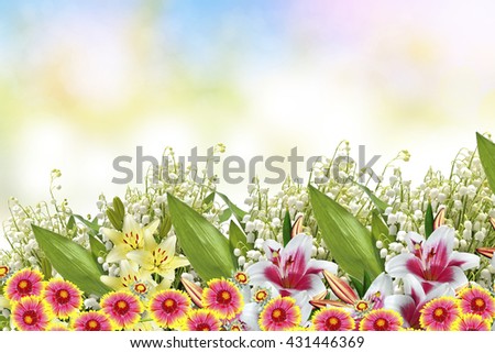 Beautiful flowers lily and lily of the valley