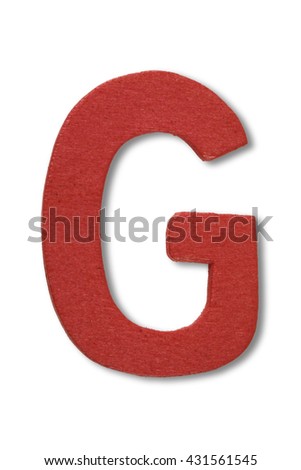 Wooden alphabet letter with drop shadow on white background, G