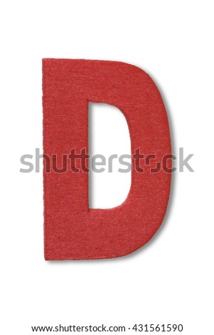 Wooden alphabet letter with drop shadow on white background, D