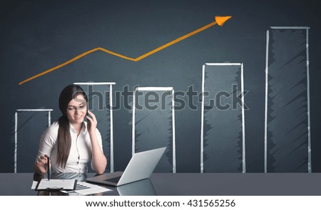 Successful businesswoman with positive growth business diagram in background
