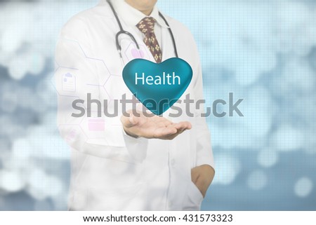 Doctor holding heart with health sign, medical concept
