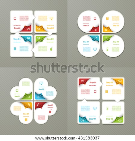 Collection of Infographic Templates for Business. Four steps cycling diagrams. Vector Illustration.