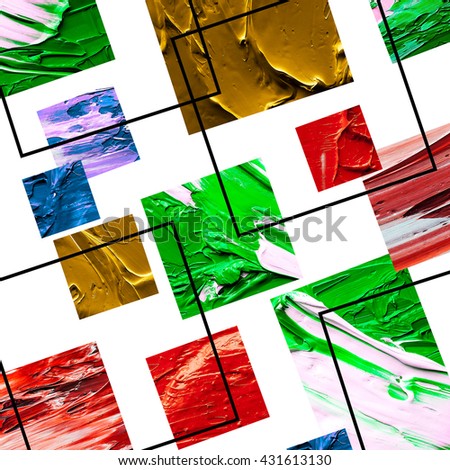colorful squares of oil paint on a white background
