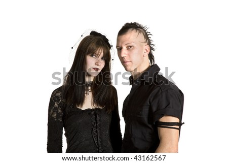  punk fashion girl and boy in black clothes