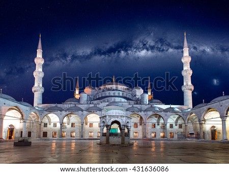 Blue Mosque (Sultanahmet Camii) at dusk, Istanbul, Turkey "Elements of this image furnished by NASA"