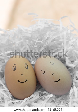 Group of chicken eggs with various emotions,Eggs with happy face and friends.