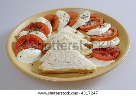 Picture of healthy plate - mozarella, tomatoes and toast.
