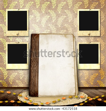 Vintage background with frames for photo and old book.