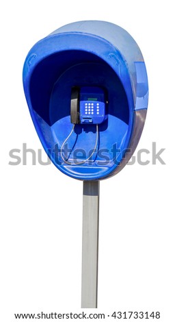 Pillar with the blue street telephone set isolated on white