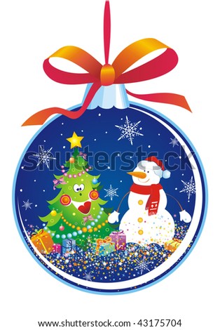 Christmas tree decoration with snowman and fir-tree