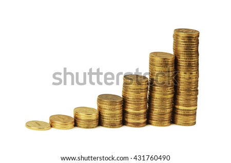 Gold money stack isolated on white background