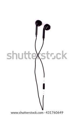 black color earphone on white background.