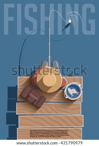 Fishing competition vector poster. Fisherman with fishing rod. Fishing equipment