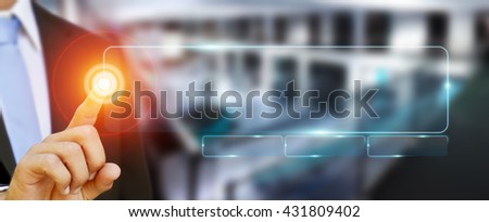 Businessman surfing on internet with digital tactile web address interface
