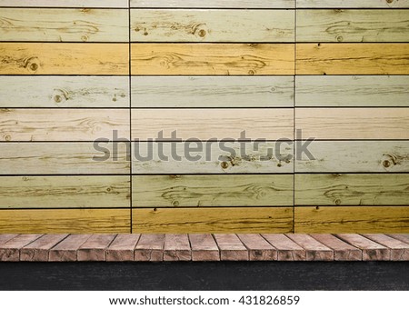 Clear Table on wooden wall background 