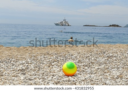 ball colors, sea, Megali Ammos beach, Greece