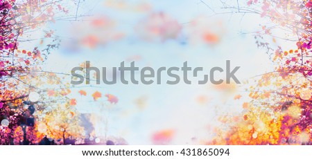 autumn background blurred bokeh landscape trees, leaves and sky