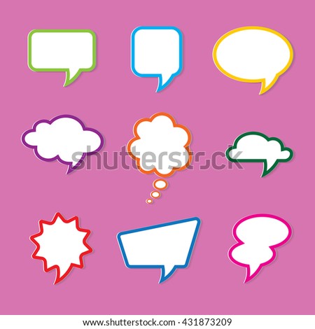 Set of nine colorful dialog boxes for speech on pink background - 3d paper art style