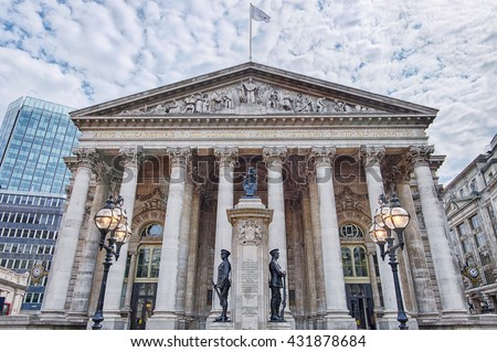 building of Royal Exchange in London near Bank underground station Royalty-Free Stock Photo #431878684
