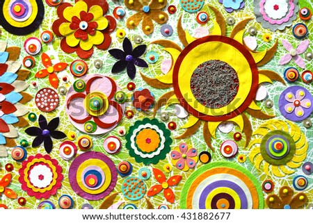 Abstract background of flowers. Flower mix in the unique art painting, environment background surface, floral pattern, embossing ,carving and 3d print.