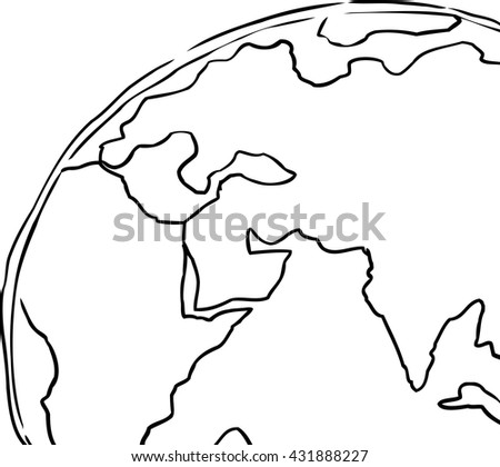 Outline cartoon of the planet earth cropped to include African, Europe and India
