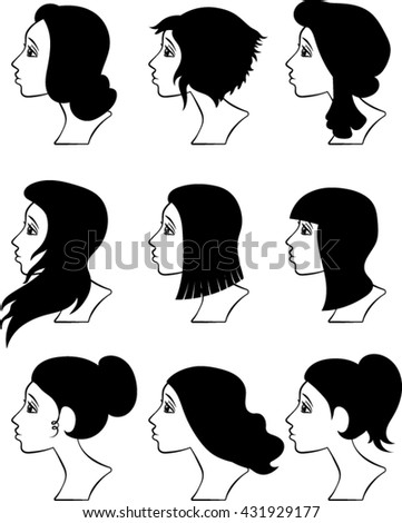 Cartoon Profiles - Women Silhouettes - Vector Illustration