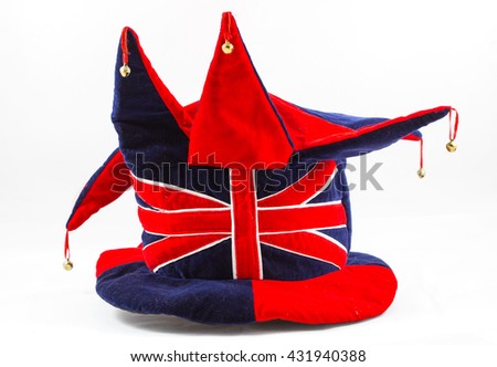 Hat Red and Blue on white background / Retro winter hat on white background /