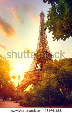Paris. Eiffel Tower at sunrise, Paris, France. Beautiful Romantic background