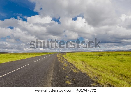 Isolated road and Icelandic colorful landscape on Iceland, summer, 2015