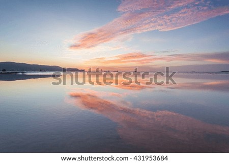 Reflection Sunrise or Sunset View With Orange Cloud and Blue Sky