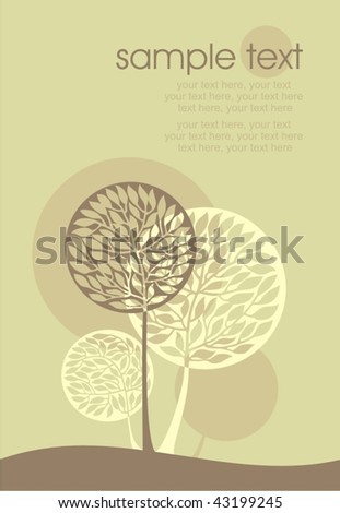 card with stylized trees and text