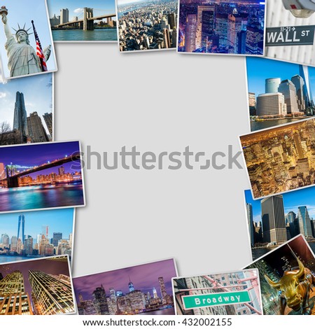 Set of New York photos arranged in frame