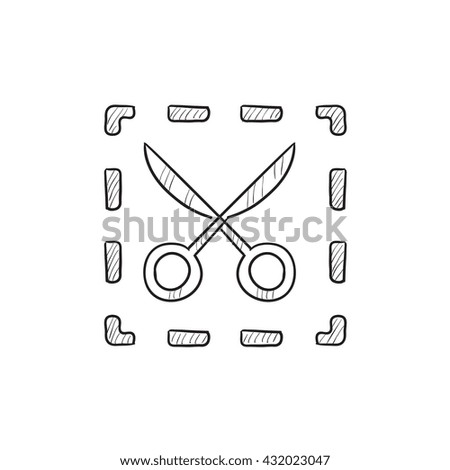 Scissors with dotted lines vector sketch icon isolated on background. Hand drawn Scissors with dotted lines icon. Scissors with dotted lines sketch icon for infographic, website or app.