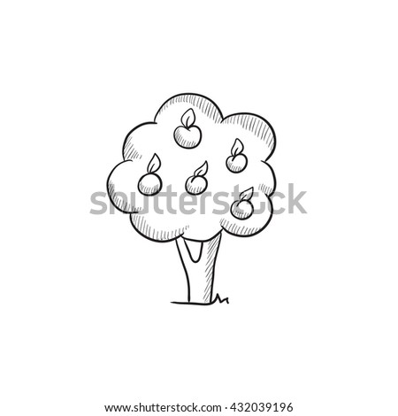 Fruit tree vector sketch icon isolated on background. Hand drawn Fruit tree icon. Fruit tree sketch icon for infographic, website or app.