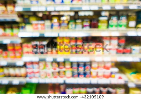 Blurred color 
Supermarket store blur background food and drink