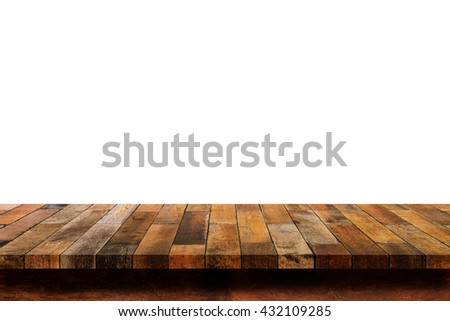 Empty old wooden table or counter isolated on white background. For display or montage your products.