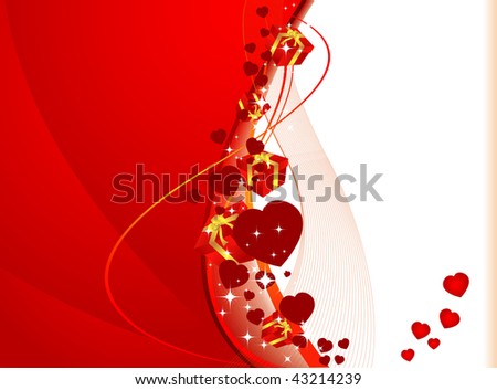 background with gifts and hearts. Vector illustration