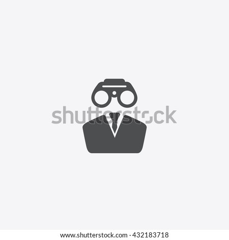 Gray Binocular on person head, human view vector icon white background, symbol of time management 