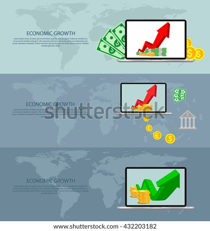 Chart of growth economics. Vector illustration. Horizontal web banners. Modern flat design.