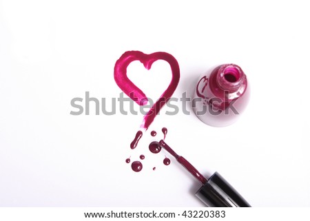 The drawn heart on  white background  varnish of cherry colour Royalty-Free Stock Photo #43220383