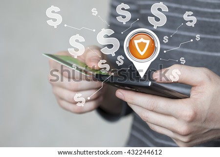 Businessman confirms security shield antivirus dollar confidential credit card