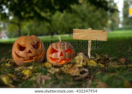 Halloween pumpkins in the forest