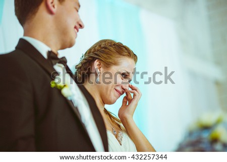 tears of happiness from happy newlyweds 