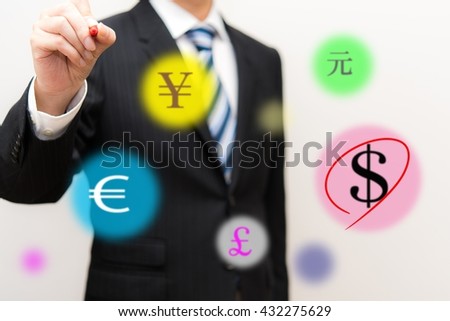 Businessman with financial symbols coming