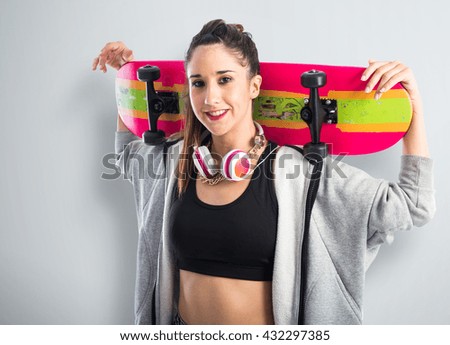 Happy woman with skate